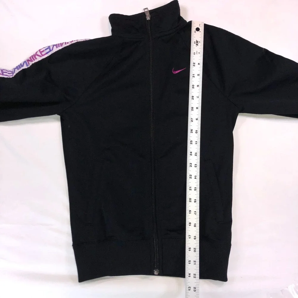 Nike Womens Track Jacket Black Purple Logo Tape Full Zip Size L RN56323